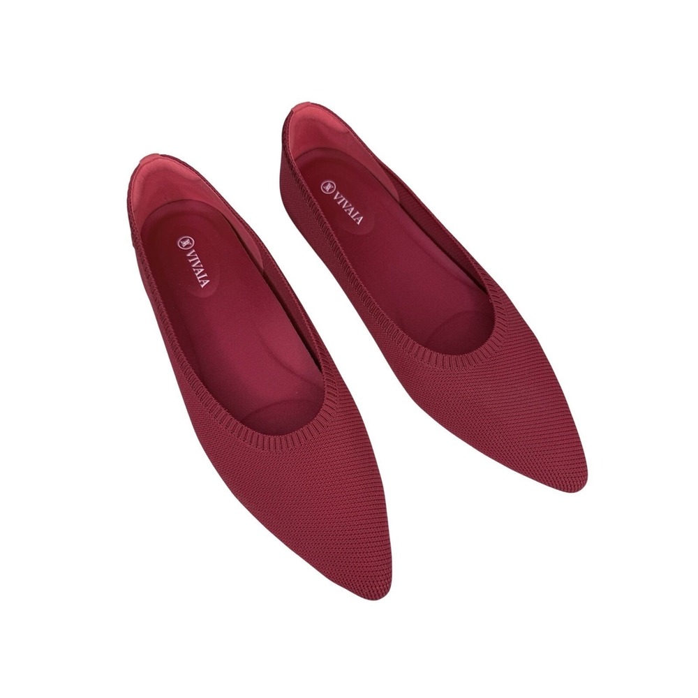 VIVAIA Women's Pointed Knit Flats in Wine